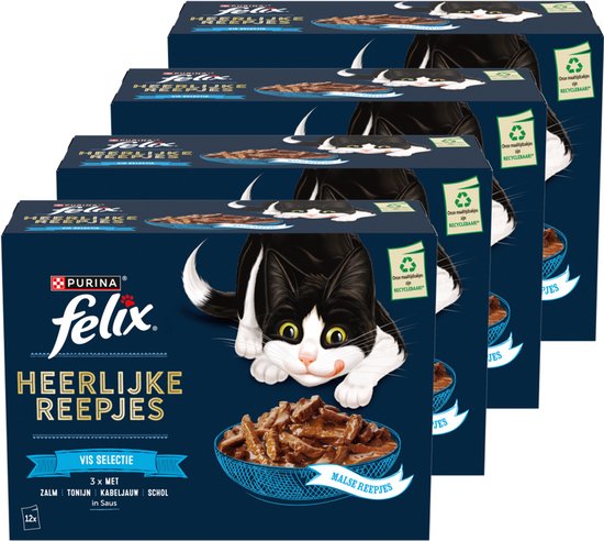 Felix Heerlijke Reepjes - Kattenvoer Natvoer - Vis Selectie - 48 x 80 g