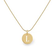 Gouden ketting met een rond medaillon hanger met de letter L.