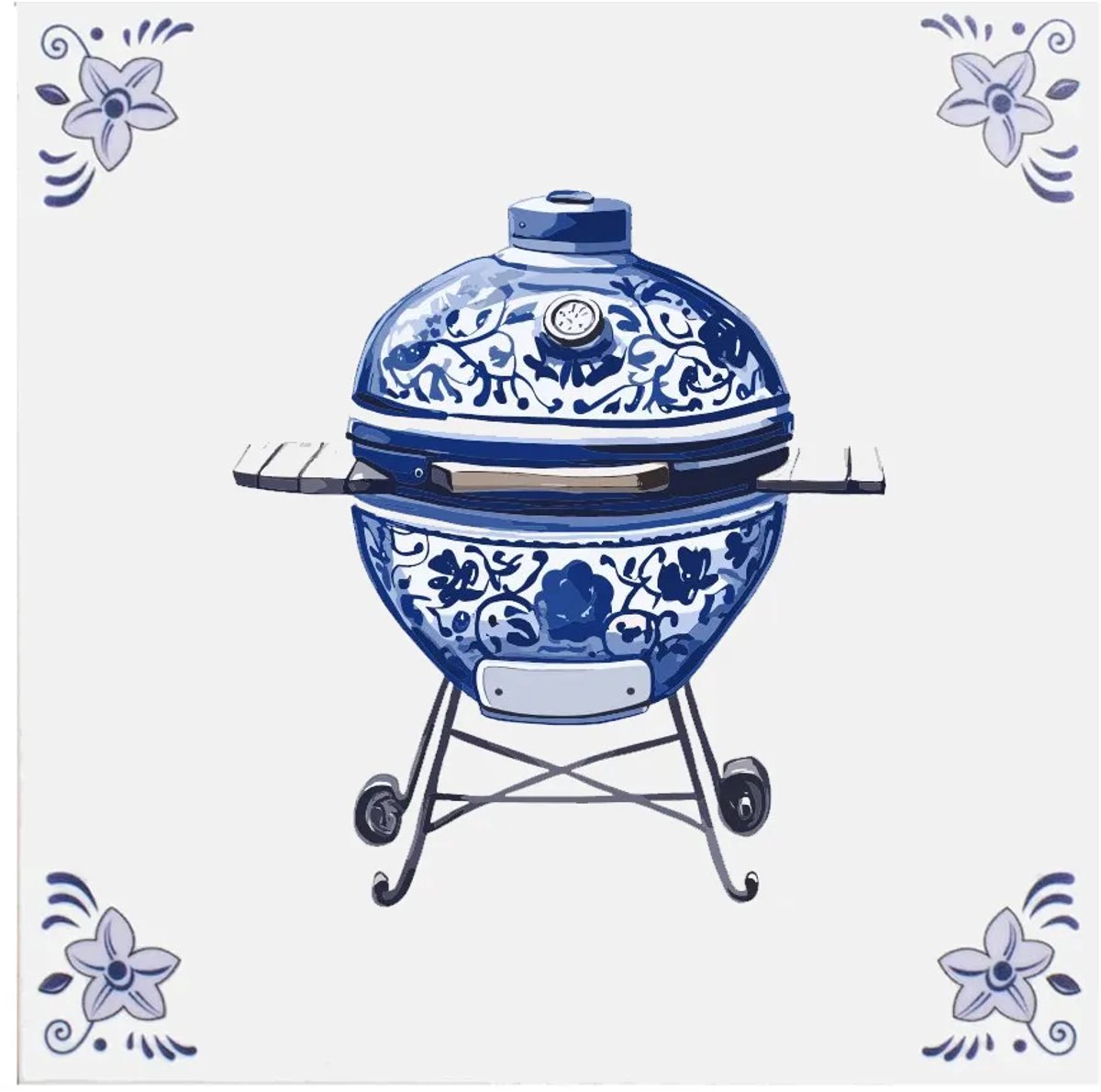 Delfts blauw tegeltje BBQ - delfts blauw wandbord - delftsblauw - hollandse cadeautjes - wanddecoratie - decoratieve accessoires