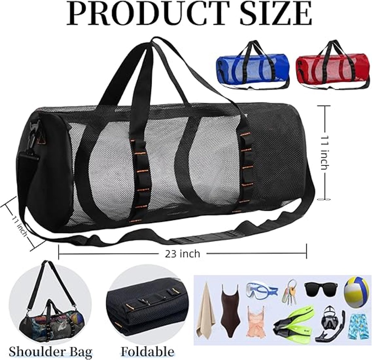 Diving Scuba – Surfing Snorkeling Dive Mesh Beach Bag Duffle Bags with Zipper and Adjustable Shoulder Strap for Travel Fitness Camping Swim Gym Gears Balls 23″ x 11″ Diving Scuba – Surfing Snorkeling Dive Mesh Beach Bag Duffle Bags with Zipper and Adjustable Shoulder Strap for Travel Fitness Camping Swim Gym Gears Balls 23″ x 11″