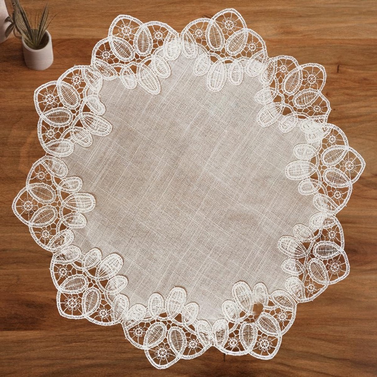 Witte Ronde Doily - Rustiek Tafelkleed met Kant - Decoratief voor Feesten en Bruiloften