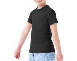 MEETHOO Jongens zwemshirt met korte mouwen, kinderzwemshirt met UV - bescherming, rashvest, surfshirt, snel drogend strandshirt - Korte mouwen - ZWART