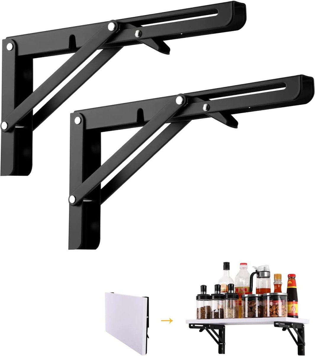 Opklapbare plankdrager - 20 cm - max. 50 kg - 2 stuks - zwart - Wandklaptafel - Metalen plankdrager - Plankdrager met schroeven - Plankdrager - Opklapbare tafel - Industriële wandplank - Opklapbare tafel