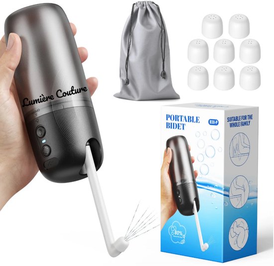 Po Shower Douche, 550 ml, draagbaar, met 2 koppen, eenvoudig draagbaar bidet voor onderweg, reizen, draagbare intieme douche, waterdicht, met tas, verzorging voor vrouw, man, kinderen en baby, blauw