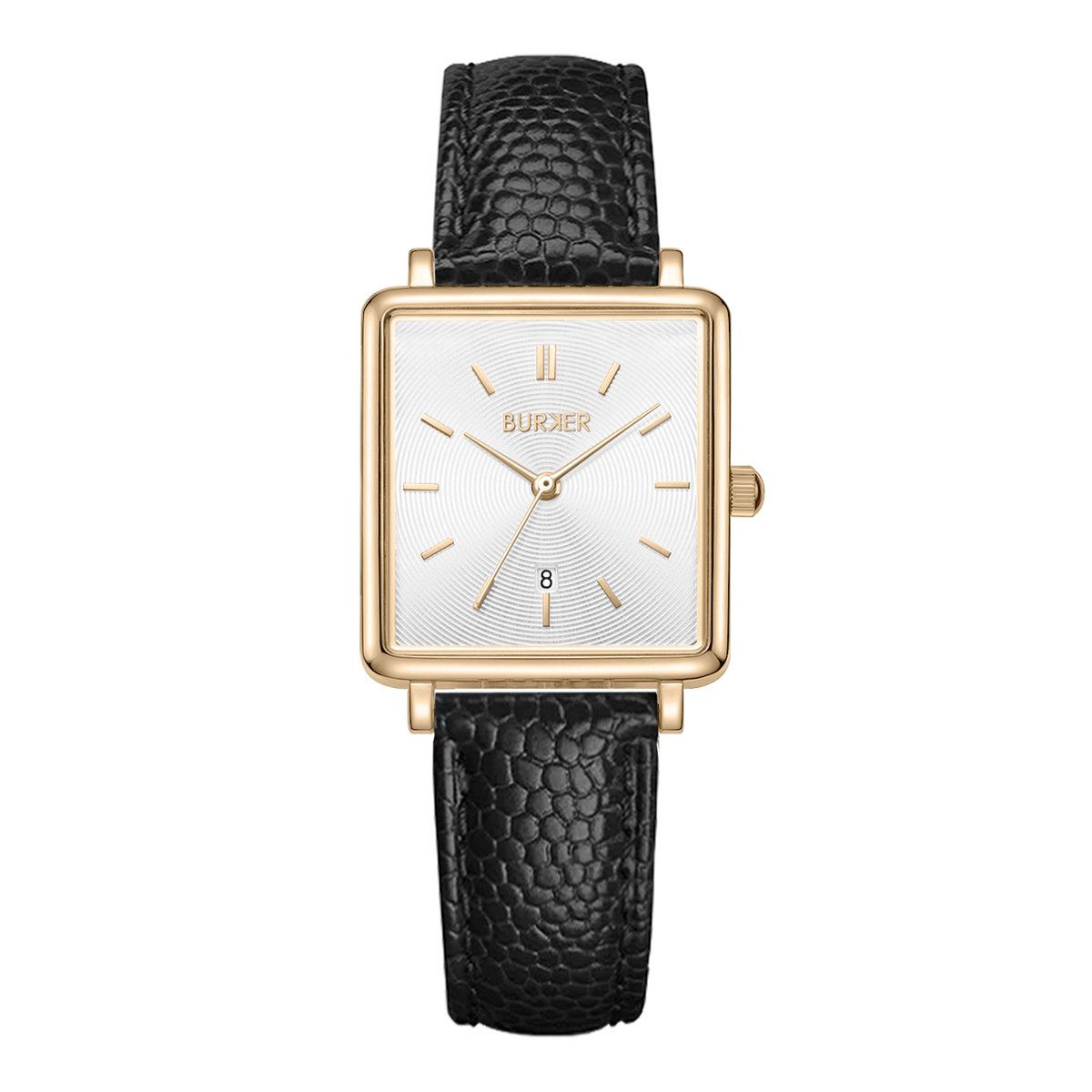 BURKER Daisy Horloge Dames - Vierkant - Goud Zwart - Leren Band - 28mm