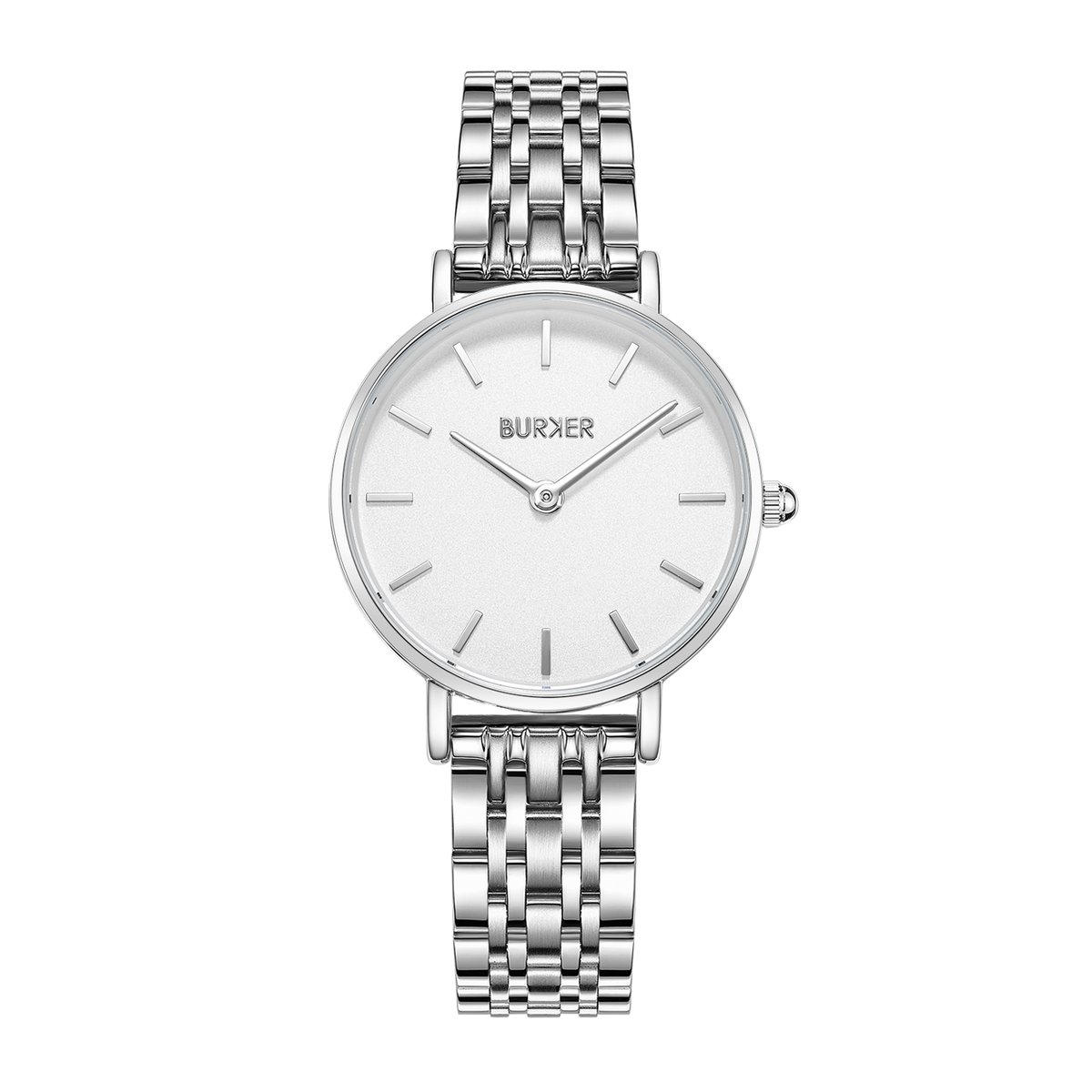BURKER Ruby Petite Horloge Dames - Rond - Zilver Wit - Schakelband - 28 mm