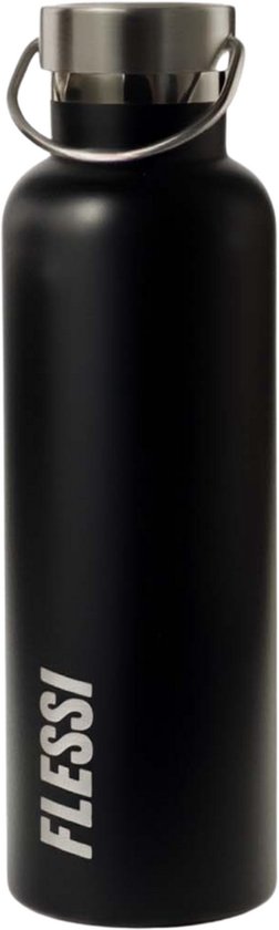 Flessi® - Gourde en acier inoxydable - 750 ml - Sans plastique - Sans BPA - Isotherme - Thermos - Bouchon en acier inoxydable - Zwart