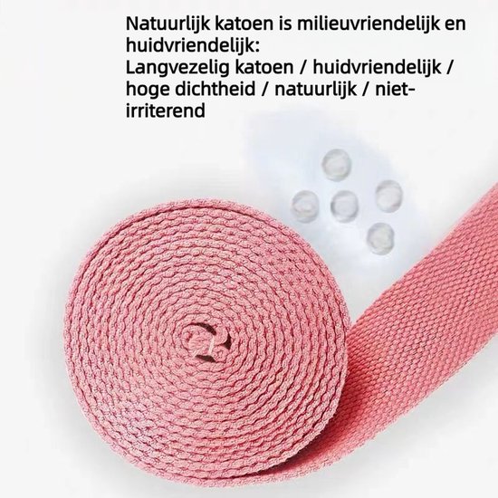 Yogaband - Duurzaam, comfortabel en verfijnd - Verstelbare D-ringgesp - Rekband voor dagelijks stretchen, fysiotherapie en fitness - Rekband voor houdingscorrectie - 1,83 m - Roze — afbeelding 3