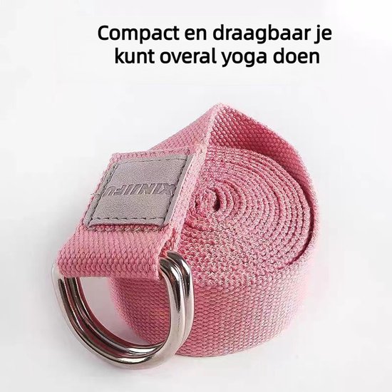 Yogaband - Duurzaam, comfortabel en verfijnd - Verstelbare D-ringgesp - Rekband voor dagelijks stretchen, fysiotherapie en fitness - Rekband voor houdingscorrectie - 1,83 m - Roze — afbeelding 2