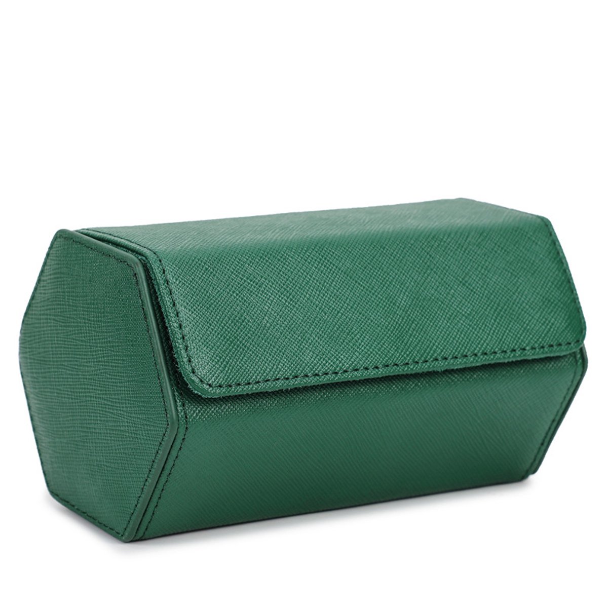 Horlogedoos van echt leer voor op reis, zeshoekig, 2 horloges, koker, horlogebox, opbergdoos, beschermende organizer voor polshorloges, groen