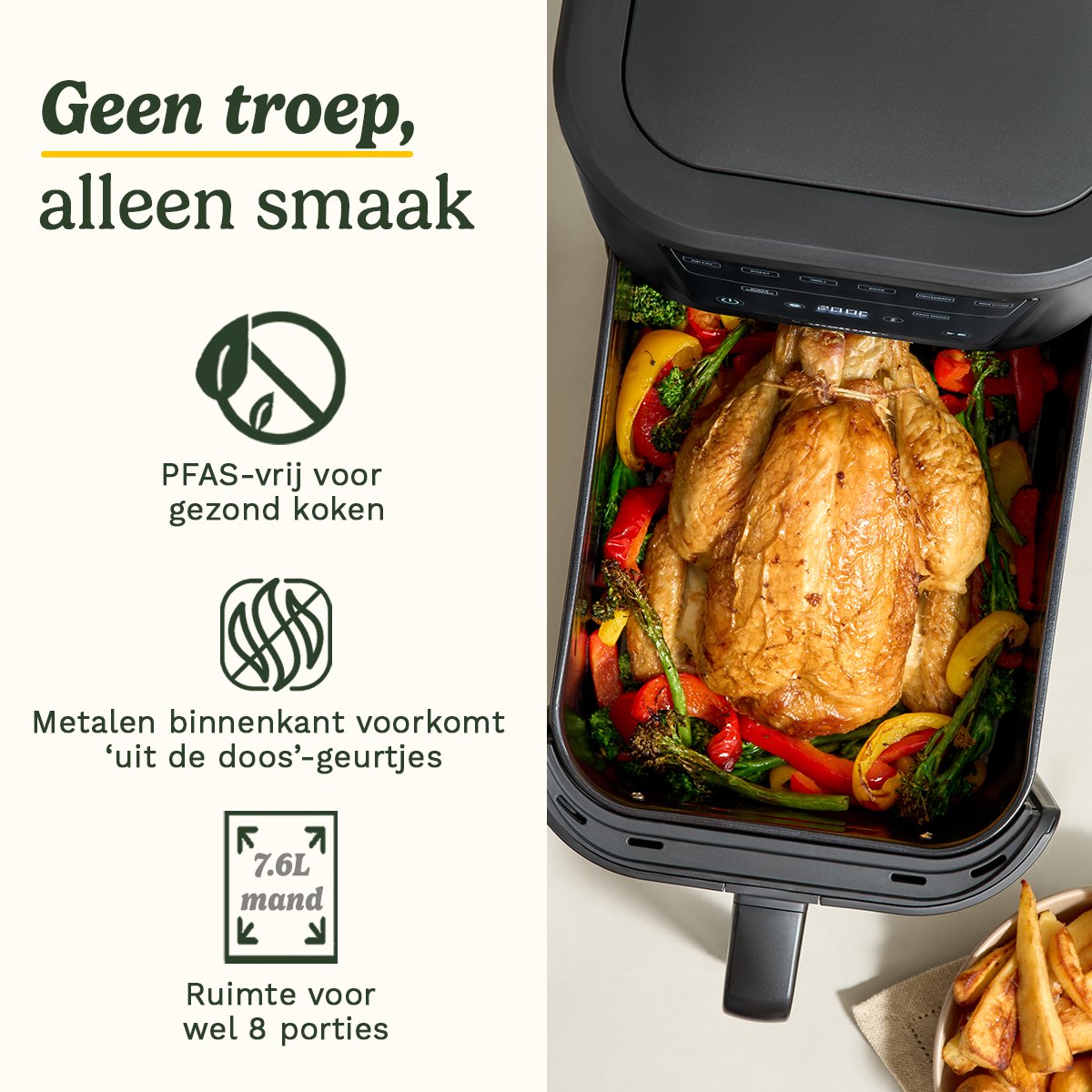 Afbeelding 2 van Cuisinart - Compact Max AFS80BL Airfryer - Heteluchtfriteuse XXL 7,6 L 2000W - Tot 8 porties - 7 programma's - PFAS-vrij keramisch - Zwart