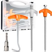 Set de Piquets de tente à visser avec piquets phosphorescents – 16 pièces avec mèche de 13 mm pour perceuse sans fil, extracteur de piquets et étui de rangement