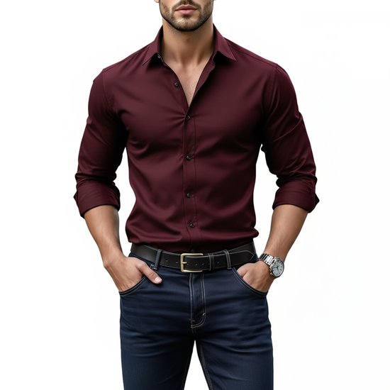 Chemise cintrée Bordeaux Rouge - Homme - Chemisier - Taille S