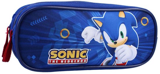 Trousse bleue avec Sonic the Hedgehog en train de courir. Logo "SONIC THE HEDGEHOG".