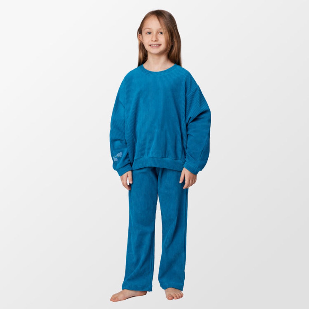 Woody , Pyjama - Groenblauw Velours - 8 jaar groen blauw
