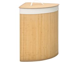 Pugsdrly 55 L wasmand met deksel, handvat, wassorteerder met uitneembare waszak voor badkamer, bamboe, naturel