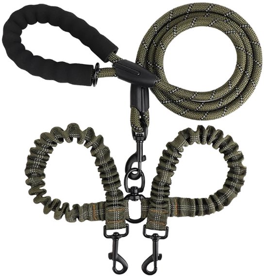 Laisse double pour 2 Chiens - Laisse réfléchissante Duo avec poignée confortable