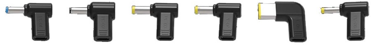 HQ-Power 6-delige set USB-C naar laptop adapterpluggen voor universeel opladen, geschikt voor HP, DELL, Acer, Lenovo en Asus laptops met 4 mm of 5.5 mm aansluiting, zwart