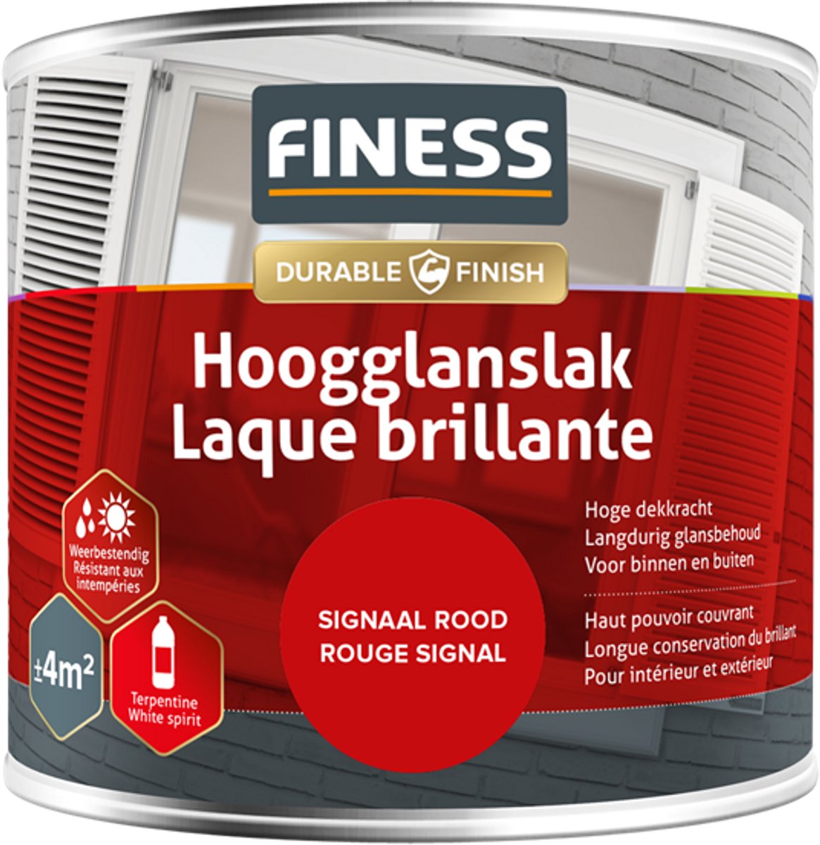 Finess hoogglanslak - signaalrood - 0.25 ltr