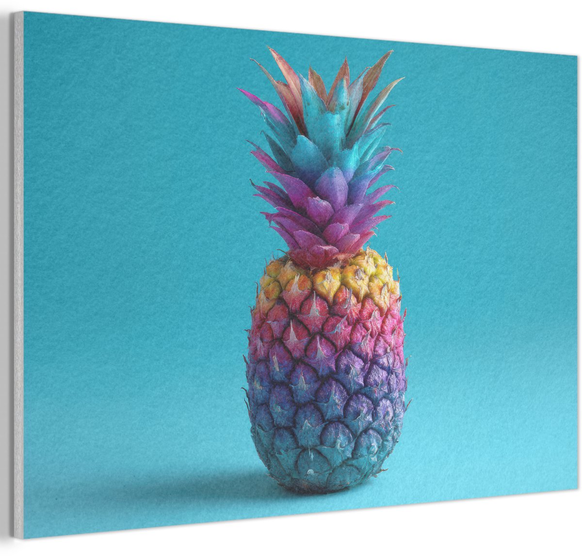Akoestisch wandpaneel 90x60 cm - Vilt schilderij Ananas - Regenboog - Blauw - Popart - Akoestische panelen - Geluidsdempende wanddecoratie - Geluidsisolatie woonkamer - Muurdecoratie geluidspanelen