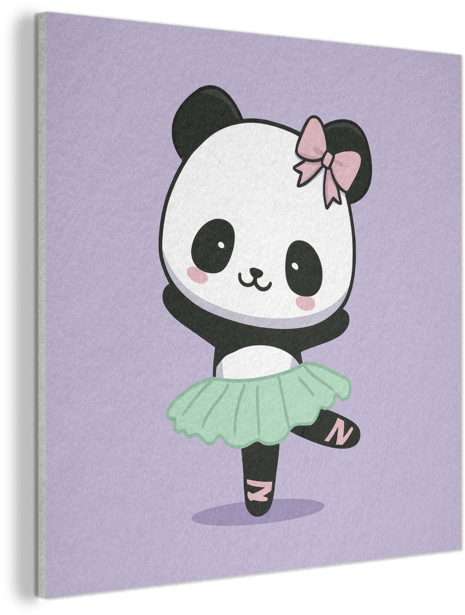 Akoestisch wandpaneel 60x60 cm - Vilt schilderij Panda - Paars - Sierlijk - Kawaii - Akoestische panelen - Geluidsdempende wanddecoratie - Geluidsisolatie woonkamer - Muurdecoratie geluidspanelen