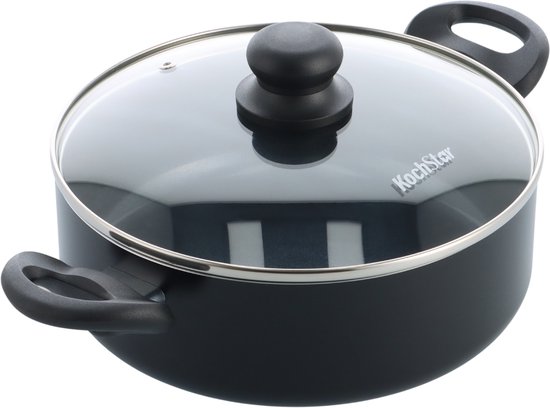 Kochstar Essenz Casserole en céramique avec couvercle - 24 cm - 3,5 L - Sans PFAS - Casserole pour induction - Poêle pour induction - Revêtement antiadhésif en céramique - Poignée refroidissante - Passe au four jusqu'à 130 °C - Zwart