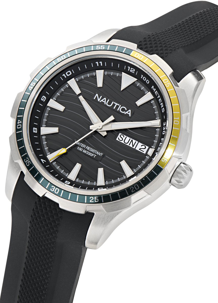 Nautica Nst Everyday Quartz Analoog Horloge Zwart Material 100% Roestvrij Staal 100% Siliconaarmband 44 mm NAPNSF512