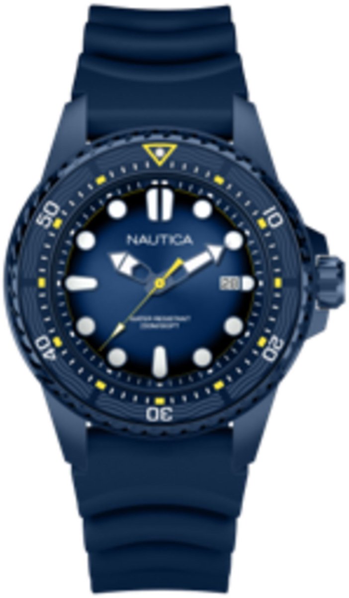 Nautica Nct Sea Dive Quartz Analoog Horloge Blauw Material 100% Roestvrij Staal 100% Siliconaarmband 47 mm NAPSDF503, NAPSDF504
