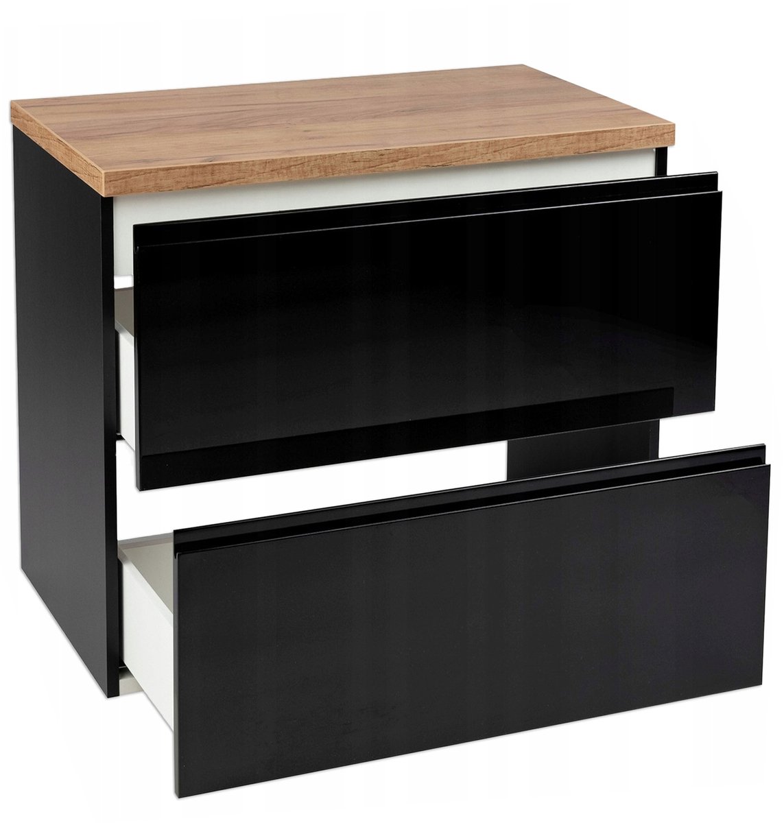 STAMAR - Badkamer Set Hangende Kast Glans MDF + Blad Eik 60 cm - badkamer - Zwart