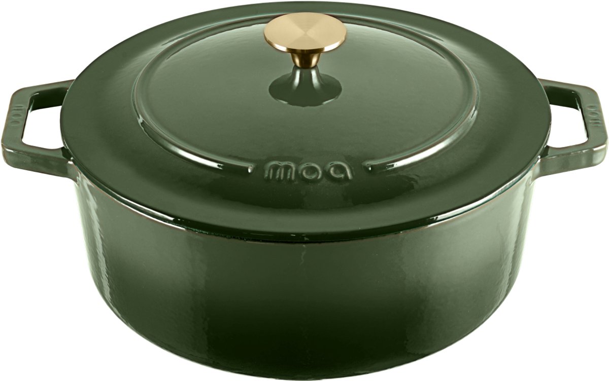 MOA Gietijzeren Braadpan - 7,2L Stoofpot - Voor Alle Warmtebronnen incl. Inductie - Met Deksel - Ø 30cm - Anti-Aanbaklaag - PFAS-vrij - Groen