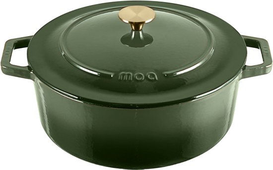 MOA Gietijzeren Braadpan - 7,2L Stoofpot - Voor Alle Warmtebronnen incl. Inductie - Met Deksel - Ø 30cm - Anti-Aanbaklaag - BPA-Vrij - Groen
