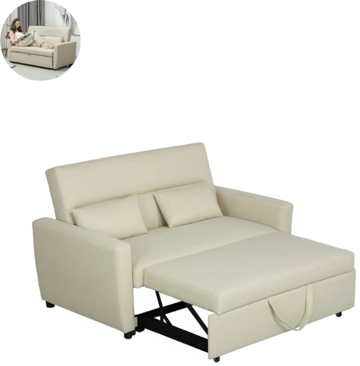 GranMaison Slaapbank - Uitklapbaar - Slaapstoel - Logeerbed - Zetelbed - Slaapfauteuil - Vouwbed - 2 persoons - Zeer comfortabel - Beige Beige -12