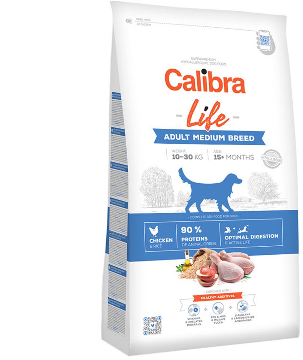 Calibra Calibra Dog Life Adult Medium Breed - Hondenvoer - Kip - 12 kg - Hypoallergeen - Voor Volwassen Middelgrote Rassen