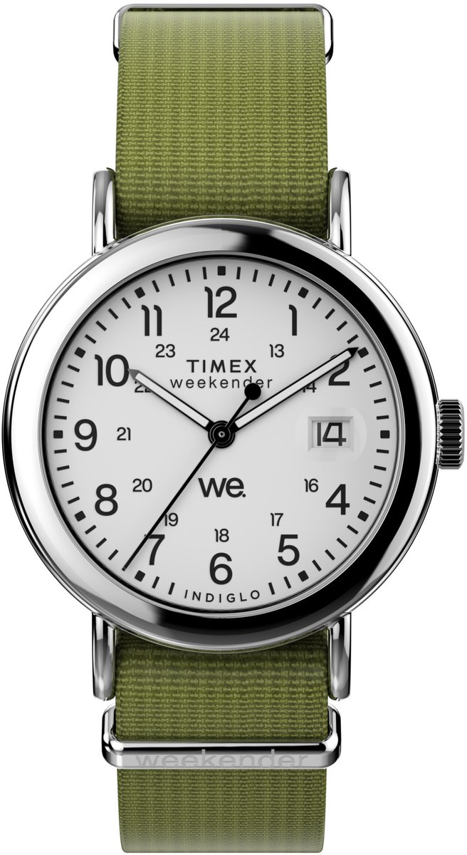 Timex Weekender Kwarts Analoog Horloge Groente Case: 100% Low Lead Brass | Armband: 100% Fabric 37 mm TW2W85600AJ