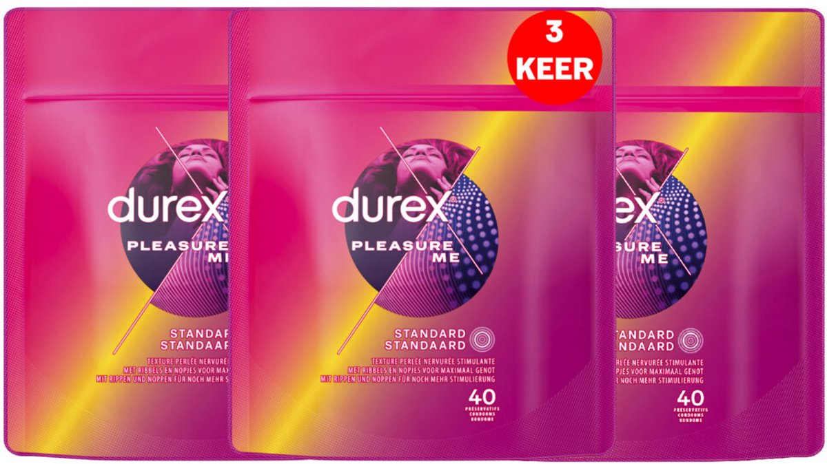 Bol.com Durex - Condooms - Pleasure me 40st x3 - Voordeelverpakking aanbieding