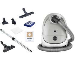 Nilfisk One Licht Grijs LGRPC13 – Compacte stofzuiger met zak, HEPA 13-filter, instelbare zuigkracht, parketborstel en complete accessoireset