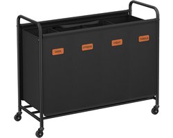 Furnstar Wasmand - Wasmand met wieltjes - 4 vakken - 200L wassorteerder - Beweegbare waswagen - Met 5 etiketten - Voor bijkeuken slaapkamer badkamer - Inktzwart