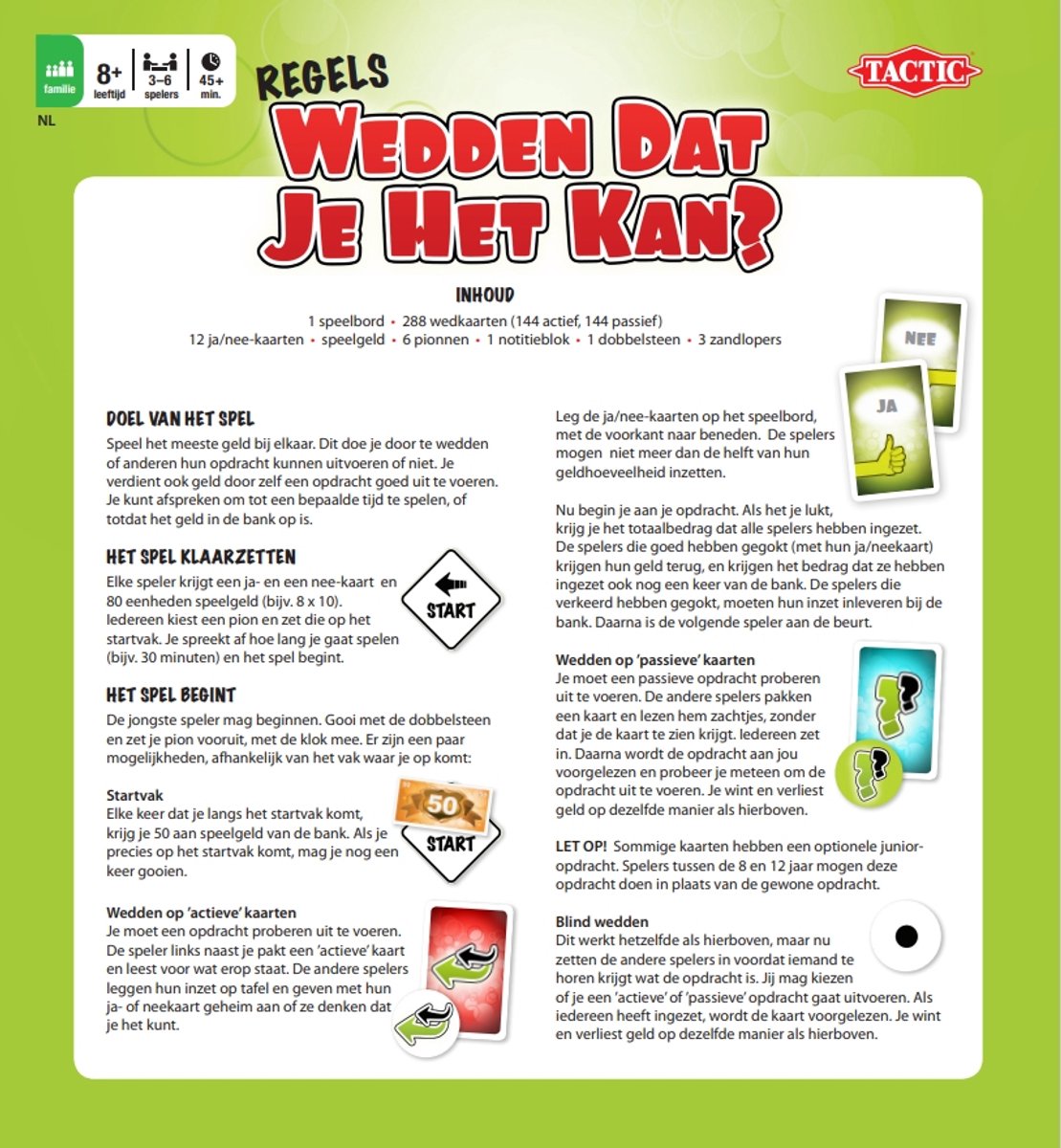Tactic Wedden Dat Je Het Kan? - Bordspel - Familiespel - Partyspel - Denk- en Doe Opdrachten - Wedden met Speelgeld - 300 Kaarten - Met Junioropdrachten - 3 tot 6 Spelers - Vanaf 8 Jaar — afbeelding 12