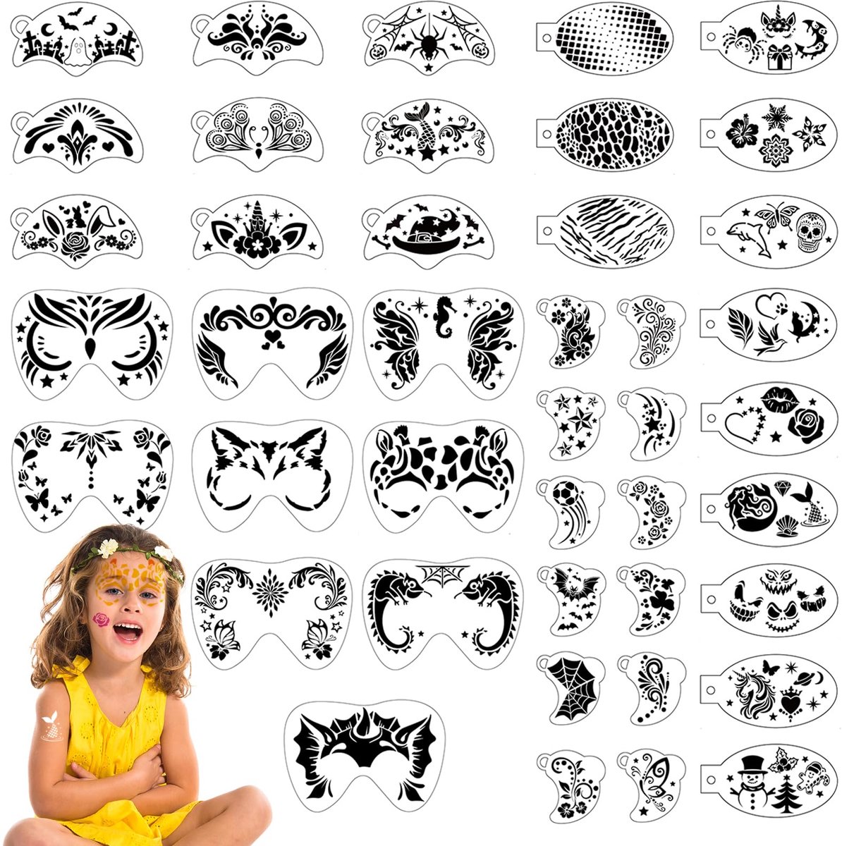 Tattoo-sjablonen-Kinderen-42 stuks-Herbruikbare-gezicht en lichaam-stencils voor Halloween