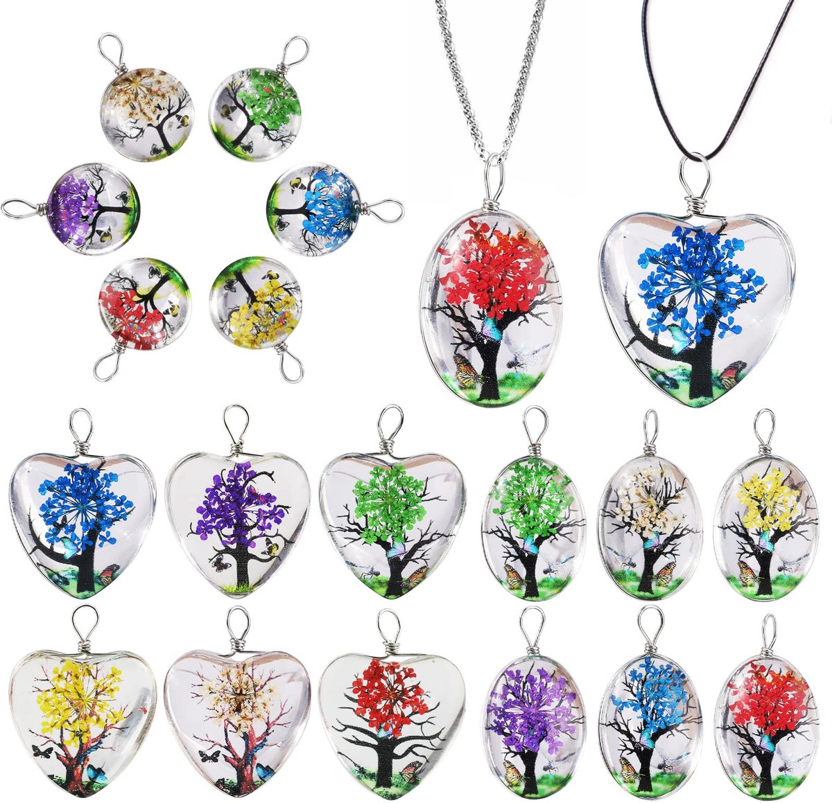 Gemengde kleuren gedroogde bloemenhangers - Hars druppel- en hartvorm - 11,9 x 8,9 x 1,3 cm
