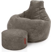 Green Bean® Corduroy Zitzak met Voetenbank - Zitzakken voor de Woonkamer, Slaapkamer, Zitzak voor Volwassenen Donkergrijs