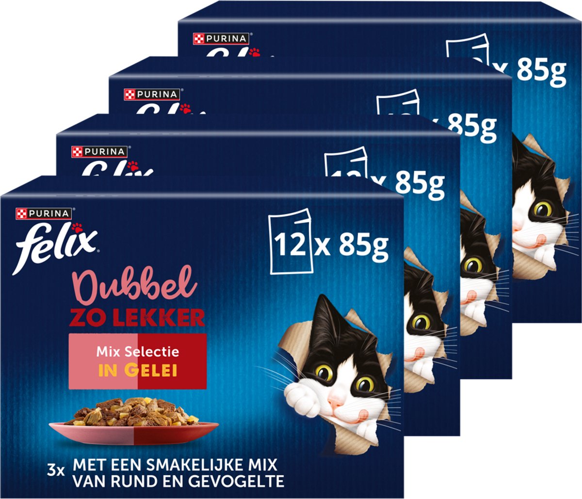 Felix Dubbel Zo Lekker Mix Selectie in Gelei - Katten natvoer - 48 x 85g