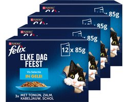 Felix Elke Dag Feest Vis Selectie in Gelei - Kattenvoer Natvoer - Tonijn Zalm Kabeljauw & Schol - 48 x 85 g