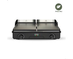 Bourgini Plancha Pure voor 8 personen – Keramische coating (PFAS-vrij) – Elektrisch – Gezond grillen - Bakplaat - Grillplaat - Keerbare bakplaat ribbel en vlak