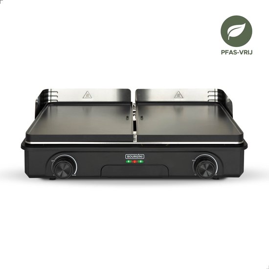 Bourgini Plancha Pure voor 8 personen – Keramische coating (PFAS-vrij) – Elektrisch – Gezond grillen - Bakplaat - Grillplaat - Keerbare bakplaat ribbel en vlak