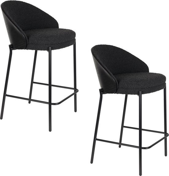 Tabourets de bar /comptoir Dutchbone Rodin avec dossier bouclé Zwart - Set de 2