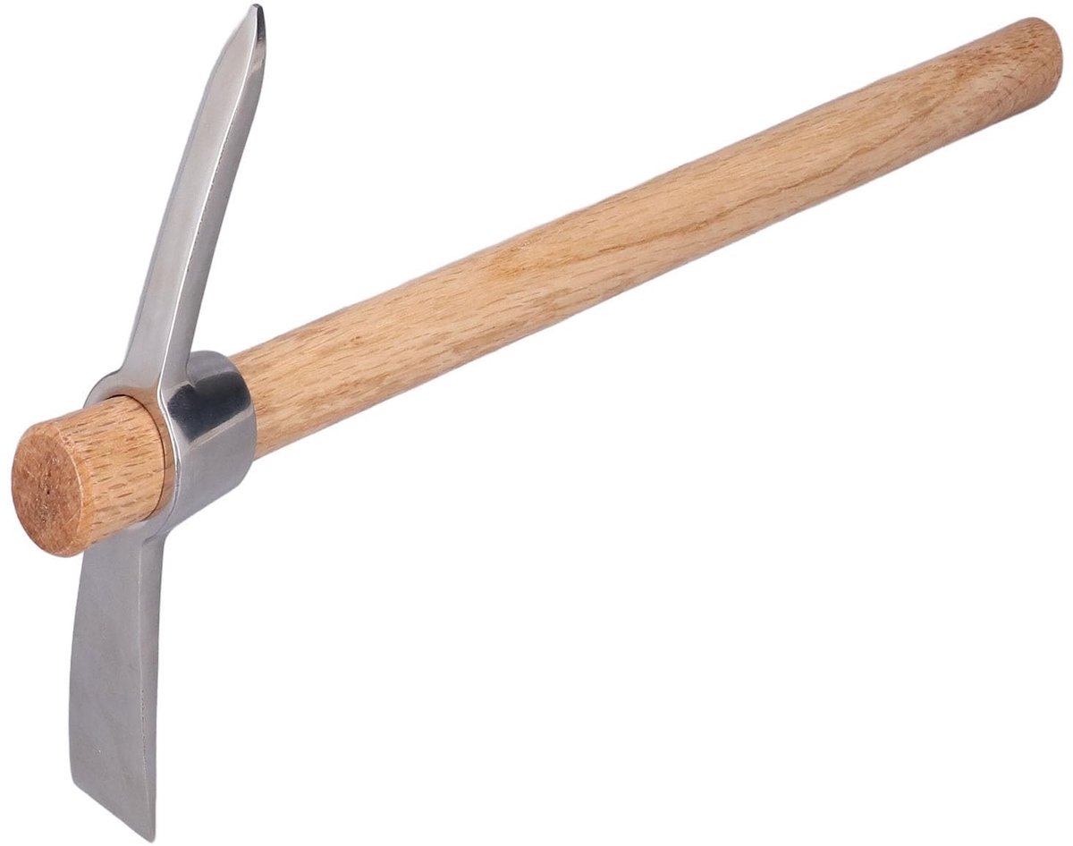 RVS Plukbijl - Dual Head Met Houten Handvat - Handgereedschap Voor Verplanten, Graven En Onkruid