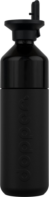 Bouteille isotherme Dopper - Noir flamboyant x Paille rabattable - 580 ml