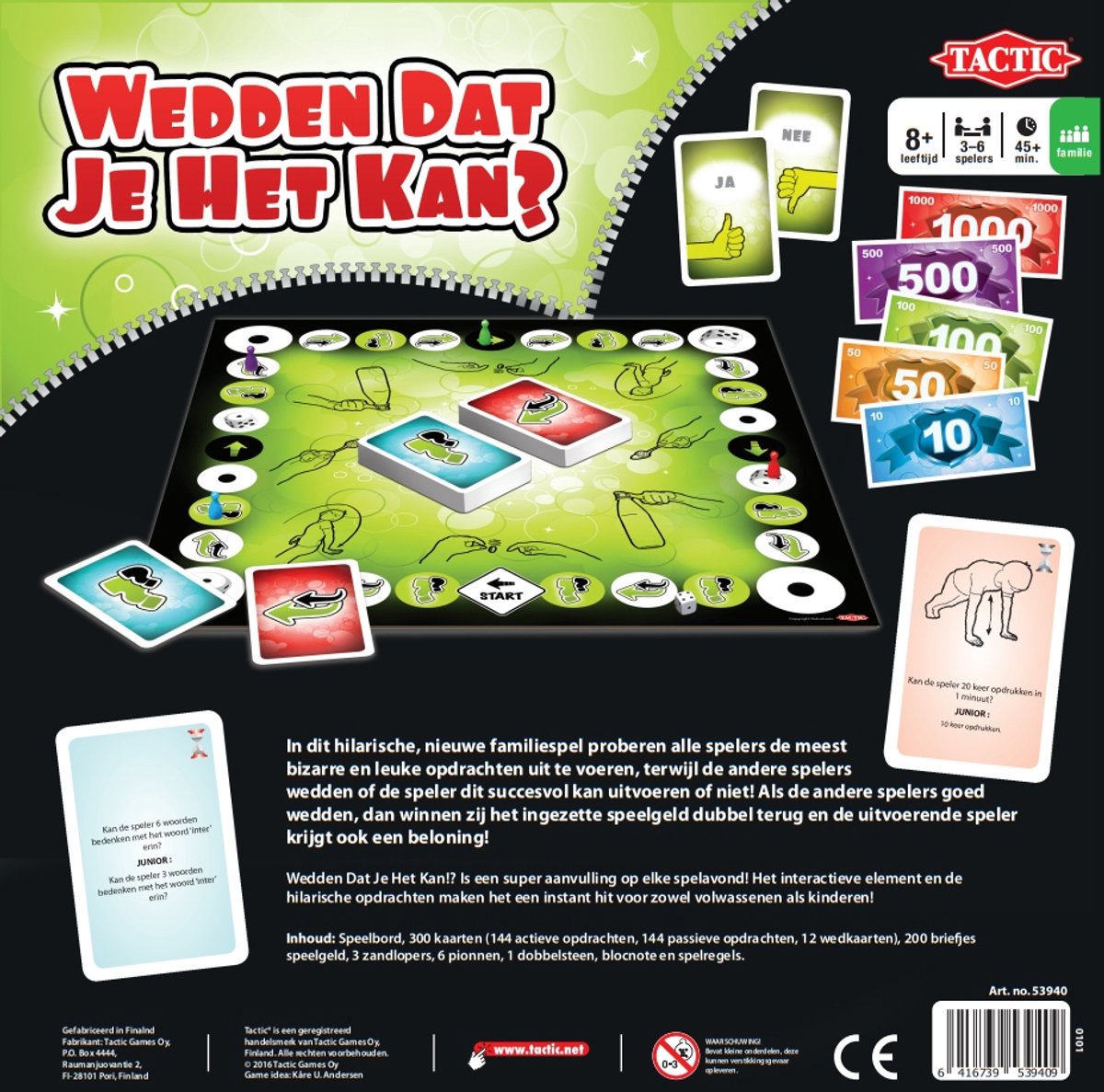 Tactic Wedden Dat Je Het Kan? - Bordspel - Familiespel - Partyspel - Denk- en Doe Opdrachten - Wedden met Speelgeld - 300 Kaarten - Met Junioropdrachten - 3 tot 6 Spelers - Vanaf 8 Jaar — afbeelding 9