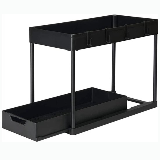 Organiseur de cuisine Ceruzo – Tiroir coulissant – 2 paniers suspendus – Crochet – Zwart